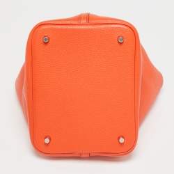 Pre Owned Hermes Orange Poppy/Rouge H Taurillon Clemence Leather Picotin Lock 22 Bag