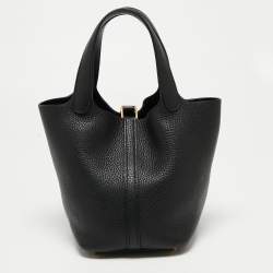 Pre Owned Hermes Noir Taurillon Clemence Leather Picotin Lock 18 Bag