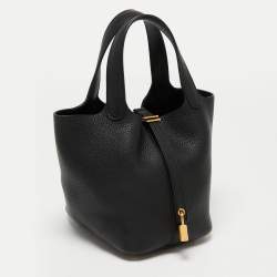 Pre Owned Hermes Noir Taurillon Clemence Leather Picotin Lock 18 Bag