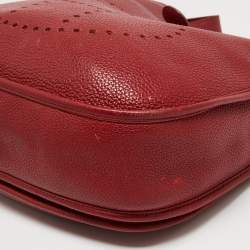 Pre Owned Hermes Rouge Grenat Togo Leather Evelyne III GM Bag