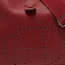 Pre Owned Hermes Rouge Grenat Togo Leather Evelyne III GM Bag
