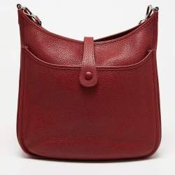 Pre Owned Hermes Rouge Grenat Togo Leather Evelyne III GM Bag