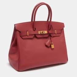 Pre Owned Hermes Rouge Pivoine Epsom Leather Gold Plated Birkin 35 Bag
