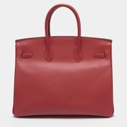 Pre Owned Hermes Rouge Pivoine Epsom Leather Gold Plated Birkin 35 Bag