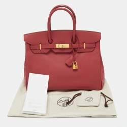 Pre Owned Hermes Rouge Pivoine Epsom Leather Gold Plated Birkin 35 Bag