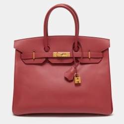 Pre Owned Hermes Rouge Pivoine Epsom Leather Gold Plated Birkin 35 Bag