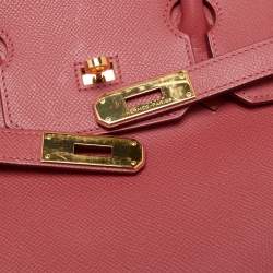 Pre Owned Hermes Rouge Pivoine Epsom Leather Gold Plated Birkin 35 Bag