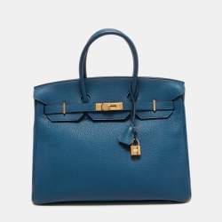 Hermes Cobalt Togo Leather Gold Plated Birkin 35 Bag