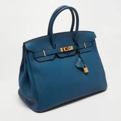 Hermes Cobalt Togo Leather Gold Plated Birkin 35 Bag