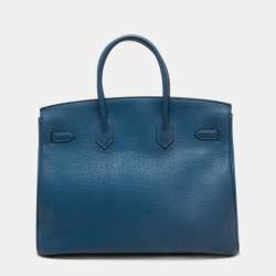 Hermes Cobalt Togo Leather Gold Plated Birkin 35 Bag