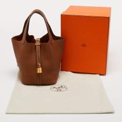 Pre Owned Hermes Gold Taurillon Clemence Leather Picotin Lock 18 Bag
