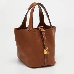 Pre Owned Hermes Gold Taurillon Clemence Leather Picotin Lock 18 Bag
