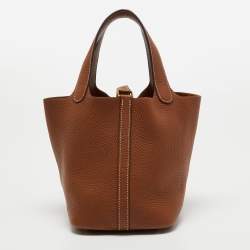Pre Owned Hermes Gold Taurillon Clemence Leather Picotin Lock 18 Bag