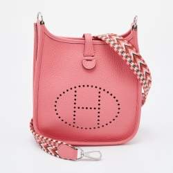 Pre Owned Hermes Rose Lipstick Taurillon Clemence Leather Evelyne TPM Bag