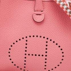 Pre Owned Hermes Rose Lipstick Taurillon Clemence Leather Evelyne TPM Bag