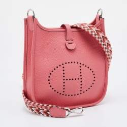 Pre Owned Hermes Rose Lipstick Taurillon Clemence Leather Evelyne TPM Bag