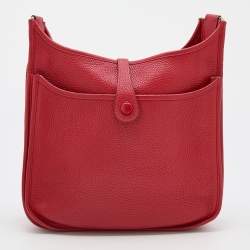 Pre Owned Hermès Rouge Piment Taurillon Clemence Leather Evelyne III 29 Bag