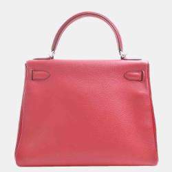 Pre Owned Hermes Taurillon Clemence Kelly handbag red