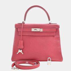 Pre Owned Hermes Taurillon Clemence Kelly handbag red