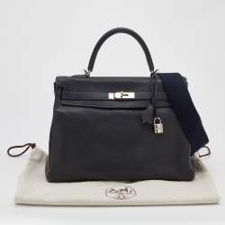 Hermes Bleu Obscur Taurillon Clemence Leather Gold Finish Kelly Retourne 35 Bag