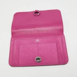 Pre Owned Hermes Rose Tyrien Velvet Leather Dogon Duo Wallet
