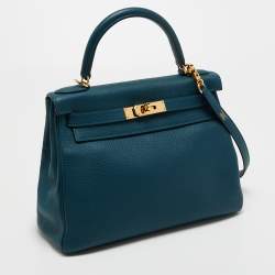 Pre Owned Hermes Colvert Taurillon Clemence Leather Gold Finish Kelly Retourne 28 Bag