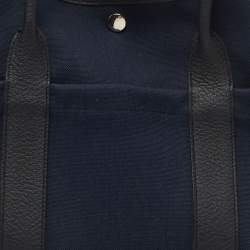 Pre Owned Hermes Noir/Bleu Marine Vache Country Leather and Military Toile Garden Party Pockets 36 Bag