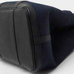 Pre Owned Hermes Noir/Bleu Marine Vache Country Leather and Military Toile Garden Party Pockets 36 Bag