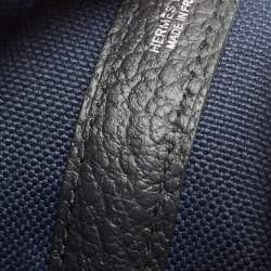 Pre Owned Hermes Noir/Bleu Marine Vache Country Leather and Military Toile Garden Party Pockets 36 Bag