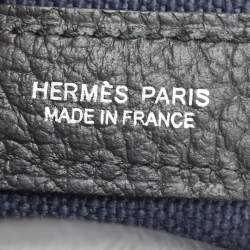 Pre Owned Hermes Noir/Bleu Marine Vache Country Leather and Military Toile Garden Party Pockets 36 Bag