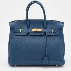 Hermès Bleu De Prusse Togo Leather Gold Plated Birkin 35 Bag