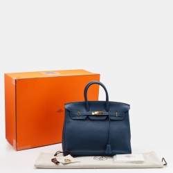 Hermès Bleu De Prusse Togo Leather Gold Plated Birkin 35 Bag