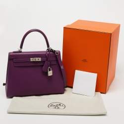 Pre Owned Hermes Anemone Epsom Leather Palladium Finish Kelly Sellier 25 Bag