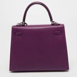 Pre Owned Hermes Anemone Epsom Leather Palladium Finish Kelly Sellier 25 Bag