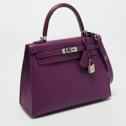 Pre Owned Hermes Anemone Epsom Leather Palladium Finish Kelly Sellier 25 Bag