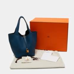 Pre Owned Hermes Deep Blue Taurillon Maurice Leather Picotin Lock 22 Bag