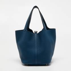 Pre Owned Hermes Deep Blue Taurillon Maurice Leather Picotin Lock 22 Bag