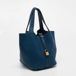 Pre Owned Hermes Deep Blue Taurillon Maurice Leather Picotin Lock 22 Bag
