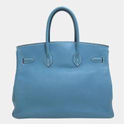 مملوكة مسبقًا Hermes Blue Taurillon Clemence Leather Palladium Hardware Birkin 35 Bag 