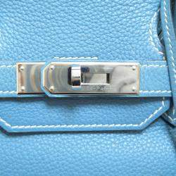 مملوكة مسبقًا Hermes Blue Taurillon Clemence Leather Palladium Hardware Birkin 35 Bag 