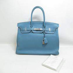 مملوكة مسبقًا Hermes Blue Taurillon Clemence Leather Palladium Hardware Birkin 35 Bag 