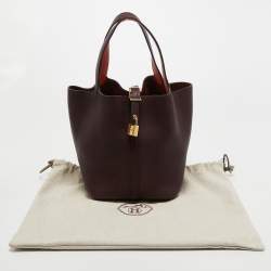 Pre Owned Hermes Prune/Orange Poppy Taurillon Clemence Leather Picotin Lock 22 Bag