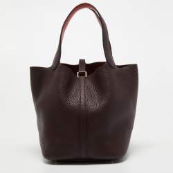 Pre Owned Hermes Prune/Orange Poppy Taurillon Clemence Leather Picotin Lock 22 Bag