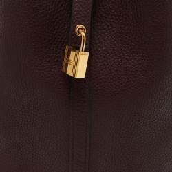 Pre Owned Hermes Prune/Orange Poppy Taurillon Clemence Leather Picotin Lock 22 Bag