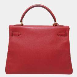 Hermes Red Courchevel Leather Gold Hardware Kelly Retourne 32 Bag 