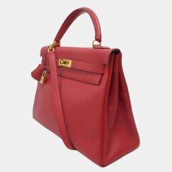Hermes Red Courchevel Leather Gold Hardware Kelly Retourne 32 Bag 