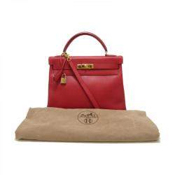 Hermes Red Courchevel Leather Gold Hardware Kelly Retourne 32 Bag 