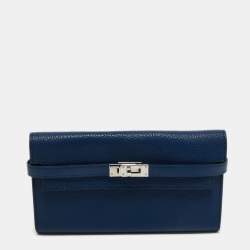 Hermes Bleu De Malte Chevre Mysore Leather Kelly Classic Wallet 