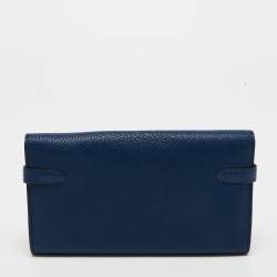Hermes Bleu De Malte Chevre Mysore Leather Kelly Classic Wallet 