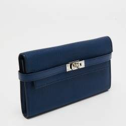Hermes Bleu De Malte Chevre Mysore Leather Kelly Classic Wallet 